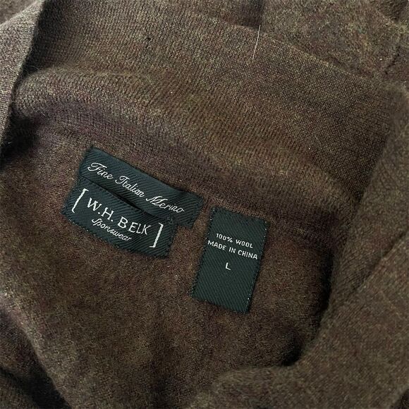 W.H. Belk Men's Large Brown Merino Wool Polo Sweater Long Sleeve Pullover - Picture 4 of 5